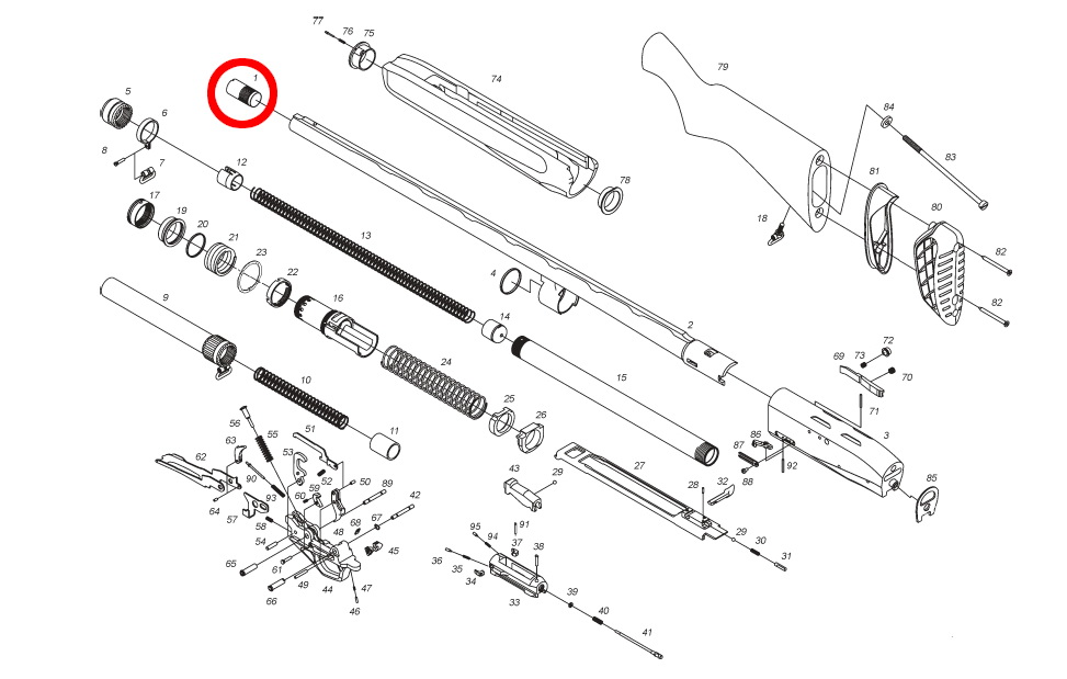 Сужение дульное для свинцовой дроби 12 калибра 1,0 мм (F - чок) для ружей МР