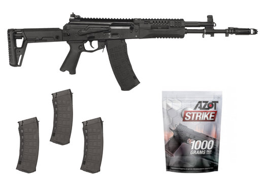 Комплект "Страйкбол Профи" (страйкбольный АК-12; 3 магазина; пачка 1 кг шаров Azot 0,36 г)